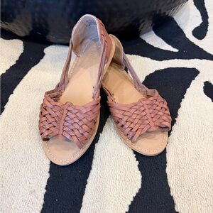 ASOS DESIGN Wide Fit Francis leather woven flat sandals in tan